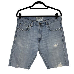 Levi Strauss Signature Shorts Men 32 Blue Faded Low Boot Distressed Denim Cutoff